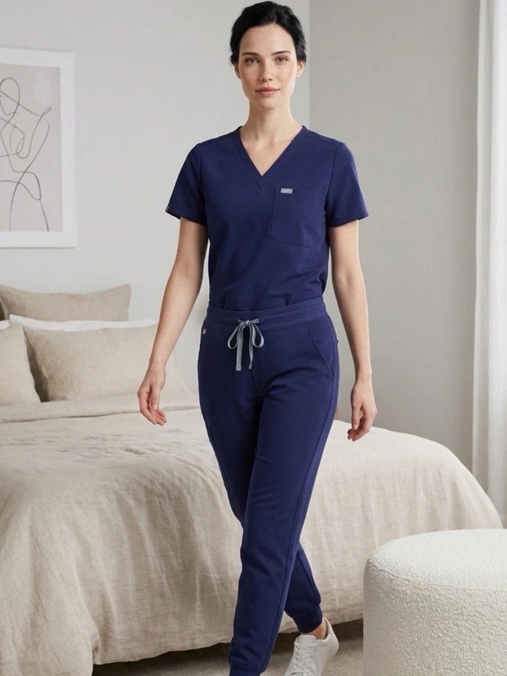 FIGS V-Neck Scrubs Top (M) Jogger Pants (LP)18”x26” Women’s 2 PC Set Navy Blue